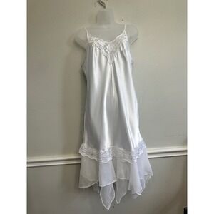 Vintage Lady Cameo Dallas White Satin Lace Nightgown Slip Dress Large USA Made